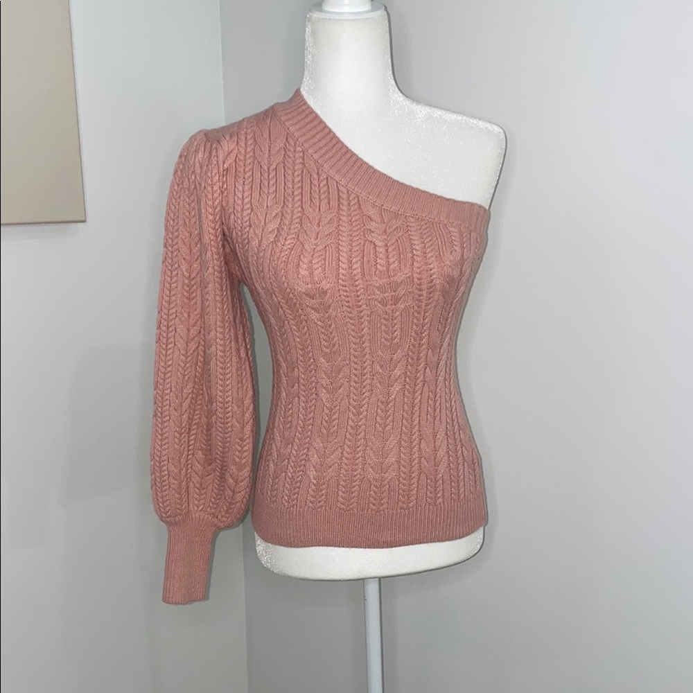 Chic Pink Off-the-Shoulder Sweater with Cable Knit